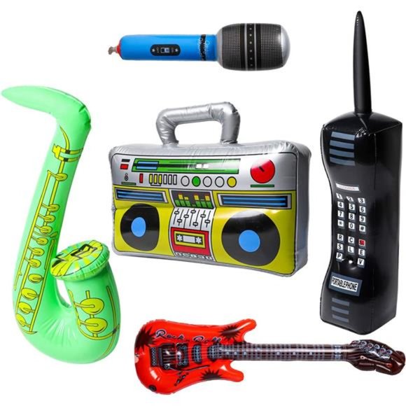 5Pcs Inflatable Rock Star Party Favor, Inflatable Boom Box Mobile Phone Guitar - Picture 1 of 5